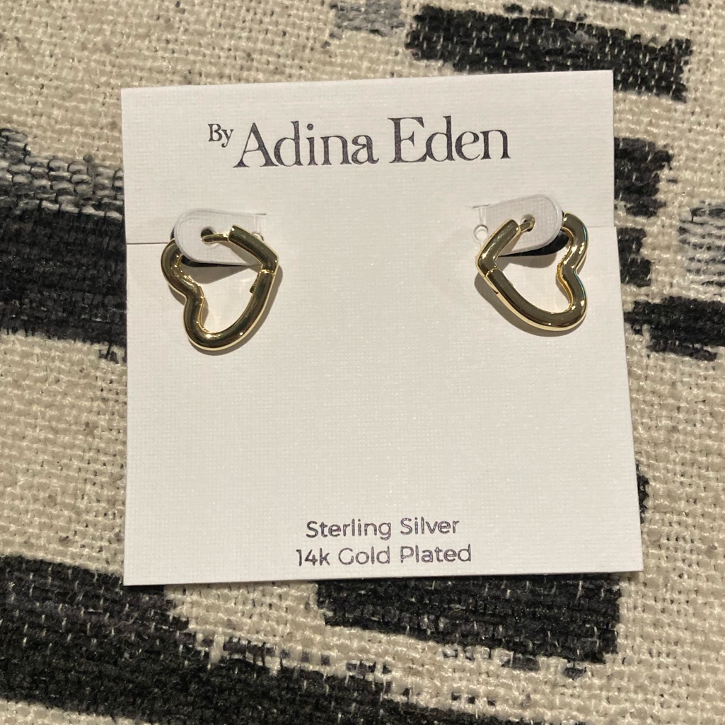 By Adina Eden Heart 14k Gold Plated Sterling Silver Earrings New